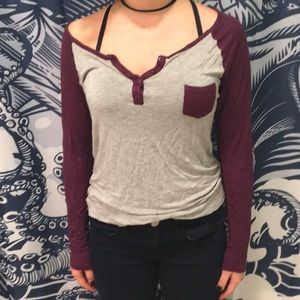 Grey and maroon baseball shirt